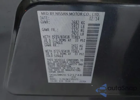 2014 Infiniti Qx60 z USA, uszkodzony, nr VIN 5N1AL0MM2EC525748